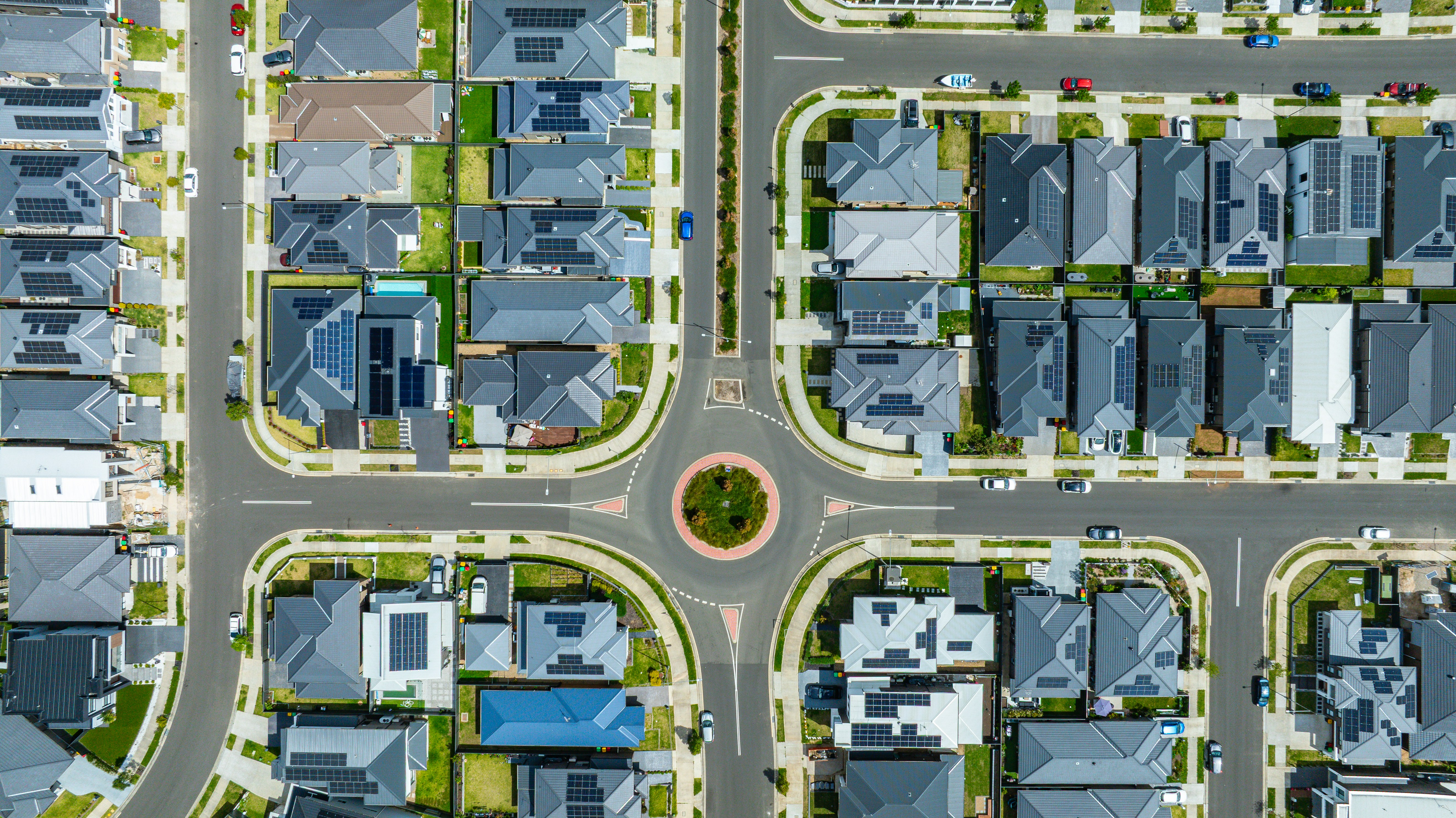 Aerial view of a residential neighborhood in British Columbia